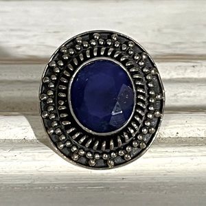 Sterling 925 sapphire blue faceted stone statement ring